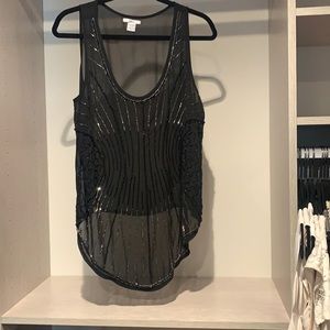 Sheer Beaded Black Tank